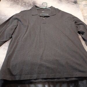 Lands' End Gray Long Sleeve Polo Shirt Mens  XXL.